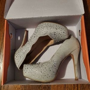 Silver rhinestone heels